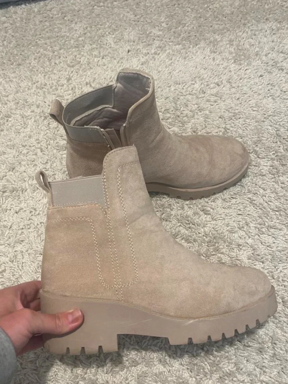 Zara Beige Suede Chelsea Lug Ankle Boots